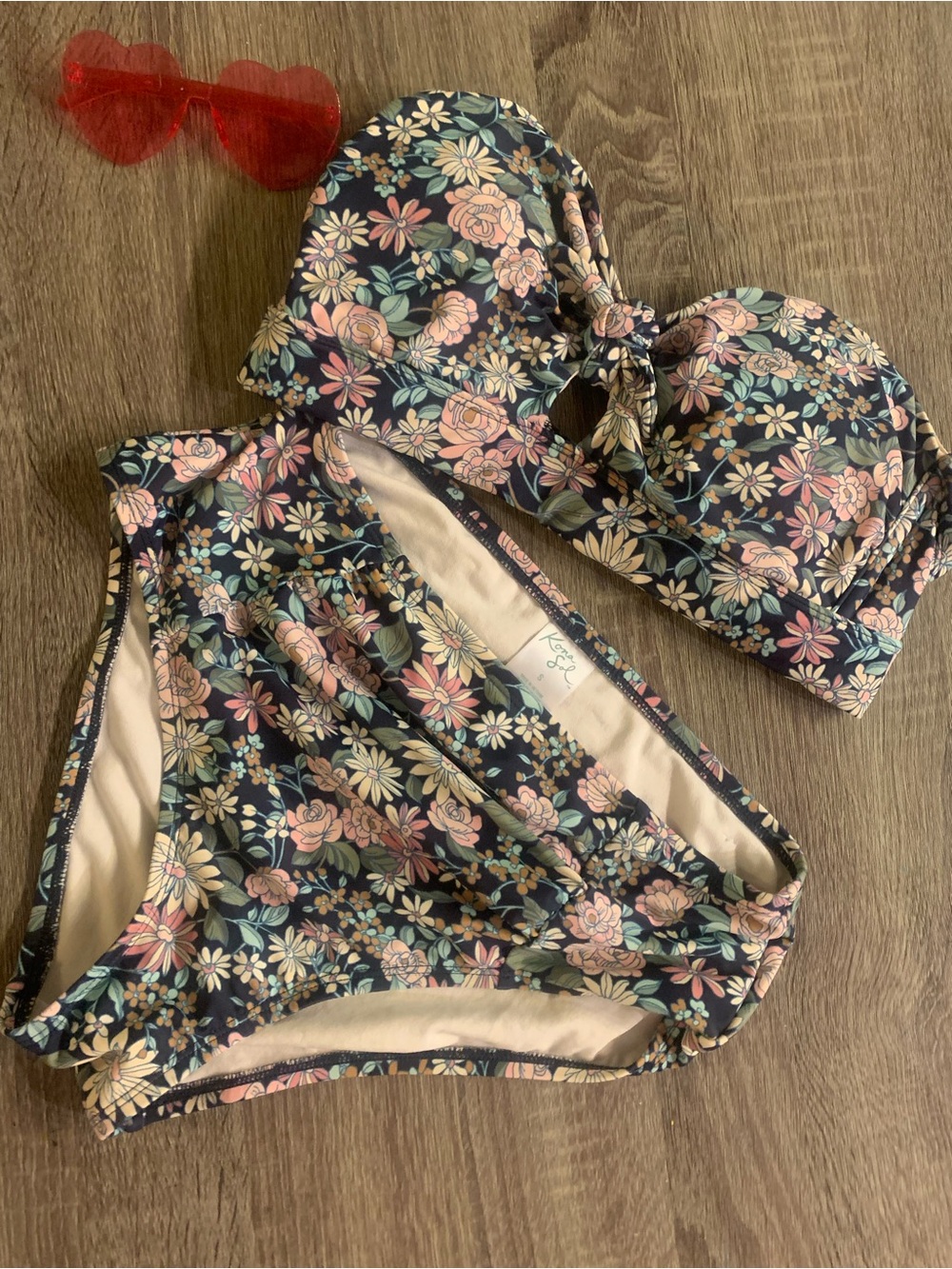 Kona Sol Navy Floral Tie-Front Bikini